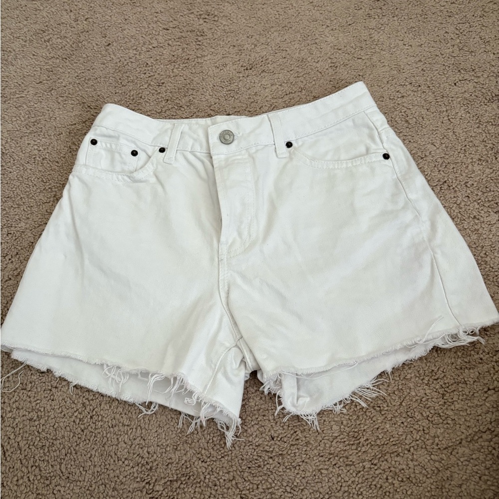 Topshop White Jean Shorts Distressed Frayed Hem